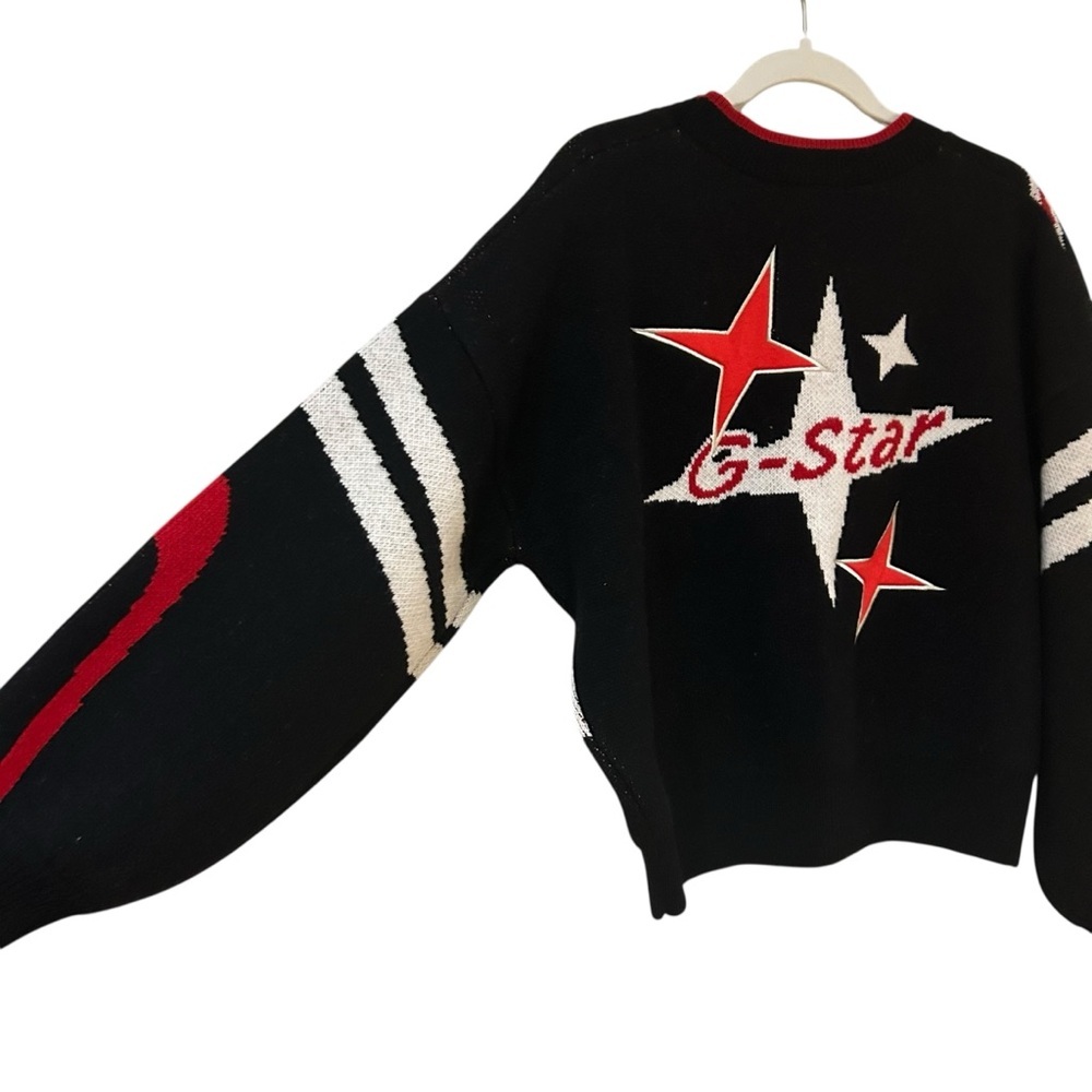 G-Star Holiday Loose Knitted Cardigan Sz M Wool Blend Star Graphic Sweater - Picture 5 of 13
